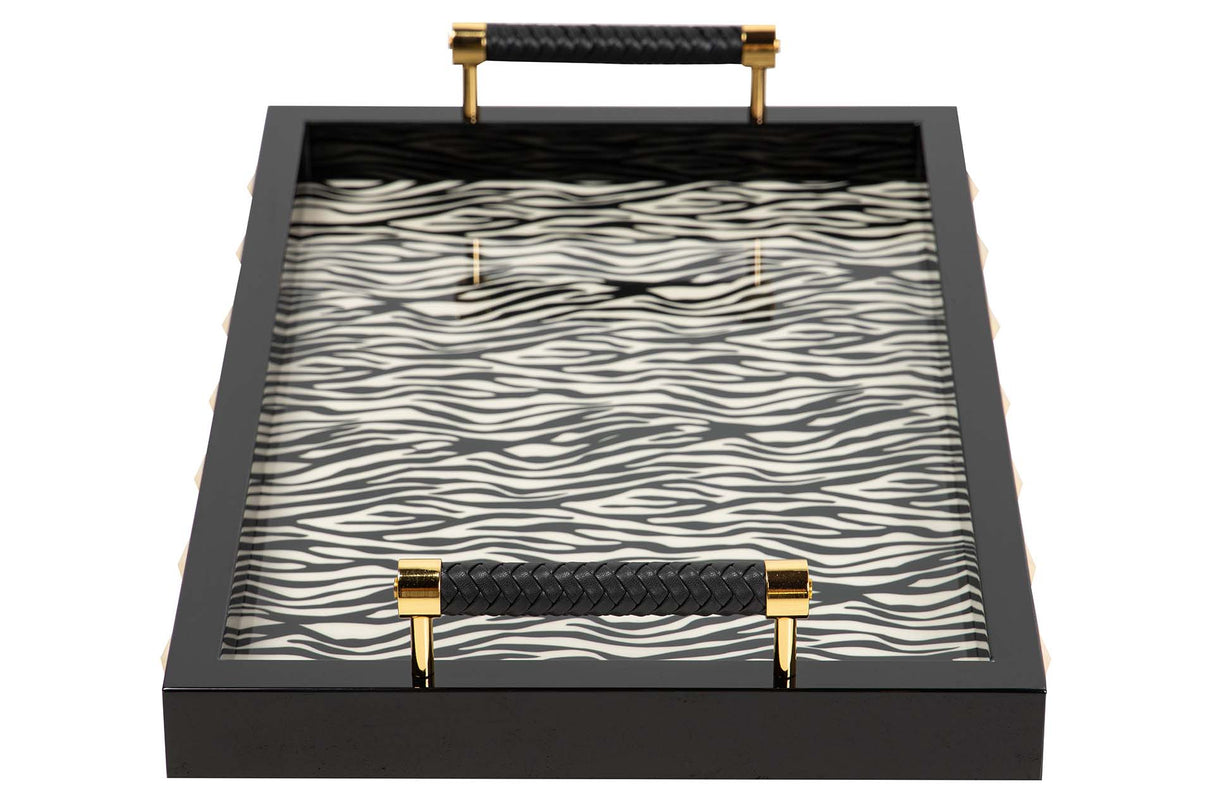 BANDEJA MDF PIEL BLANCO NEGRO 45x33x9 CM