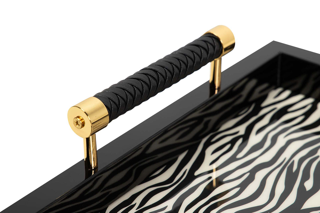 BANDEJA MDF PIEL BLANCO NEGRO 45x33x9 CM