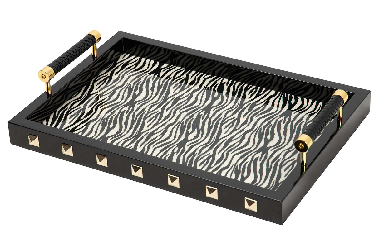 BANDEJA MDF PIEL BLANCO NEGRO 45x33x9 CM