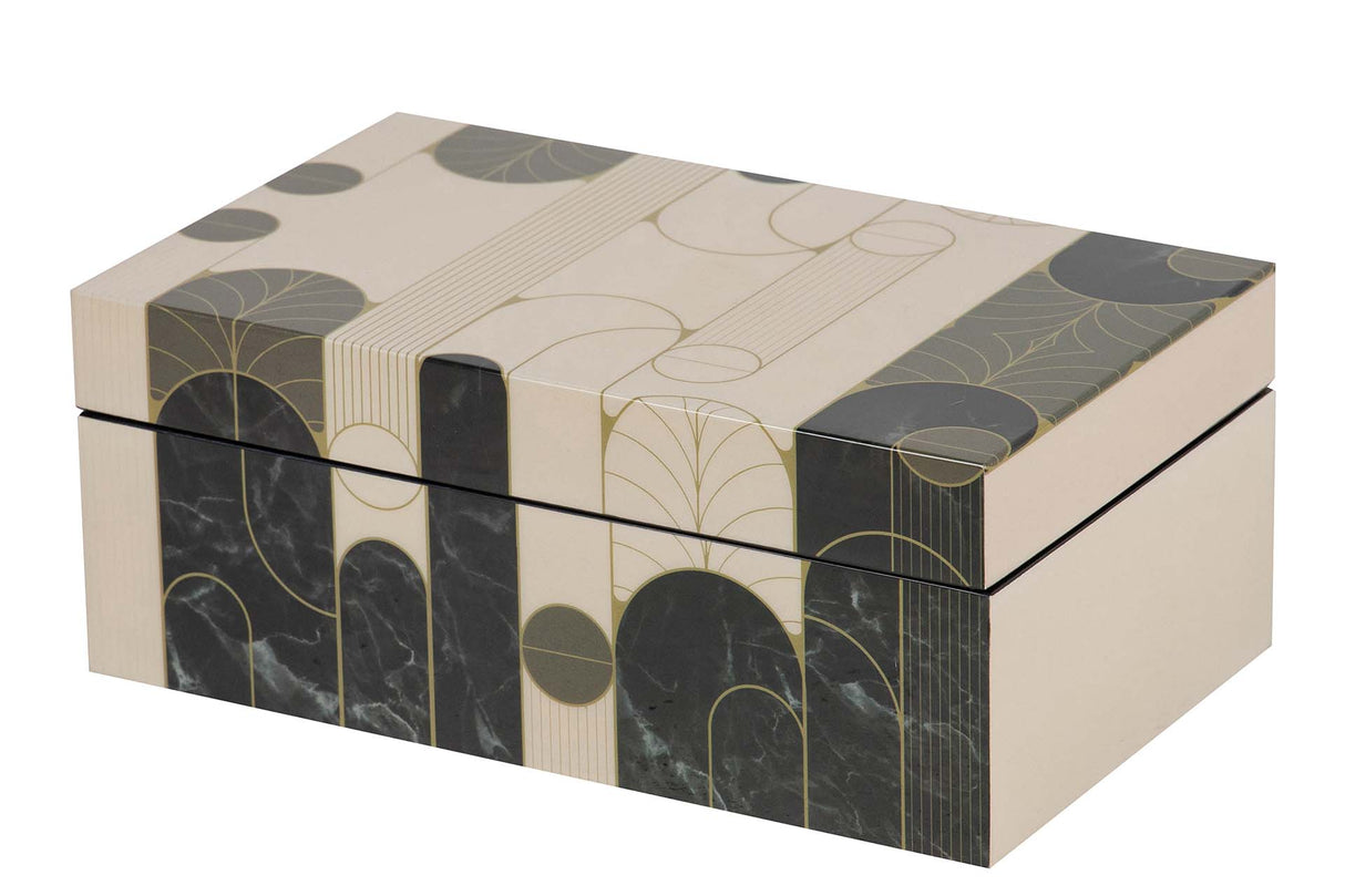 CAJA MDF PIEL BEIGE NEGRO 20x12x8 CM