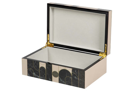 CAJA MDF PIEL BEIGE NEGRO 28x18x10 CM