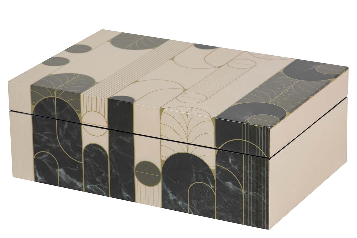 CAJA MDF PIEL BEIGE NEGRO 28x18x10 CM