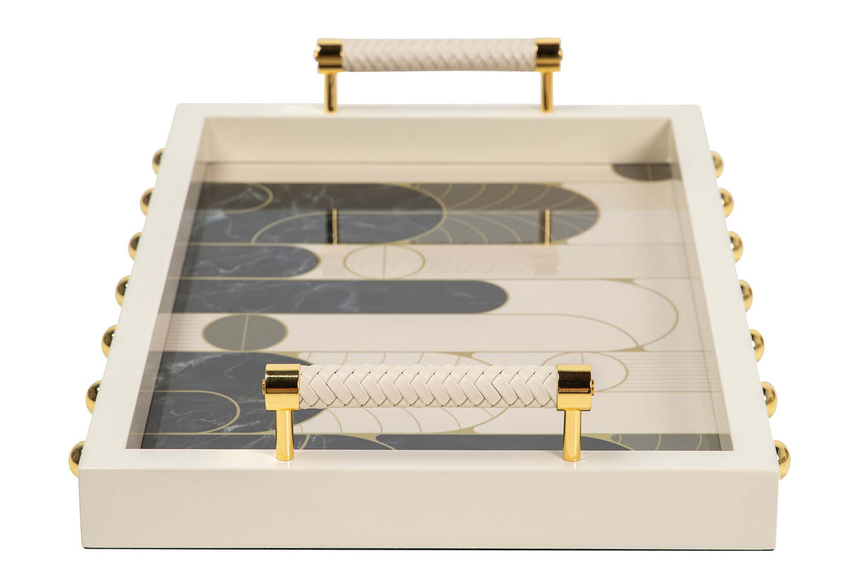 BANDEJA MDF PIEL BEIGE NEGRO 45x33x9 CM