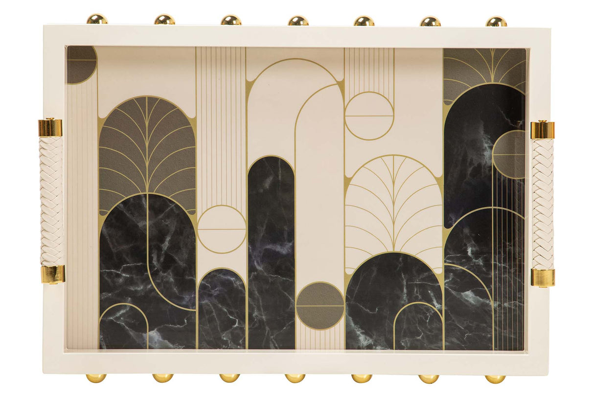 BANDEJA MDF PIEL BEIGE NEGRO 45x33x9 CM