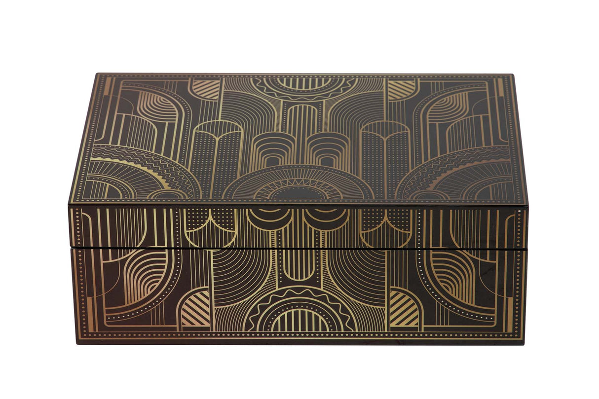 CAJA MDF PIEL NEGRO DORADO 20x12x8 CM