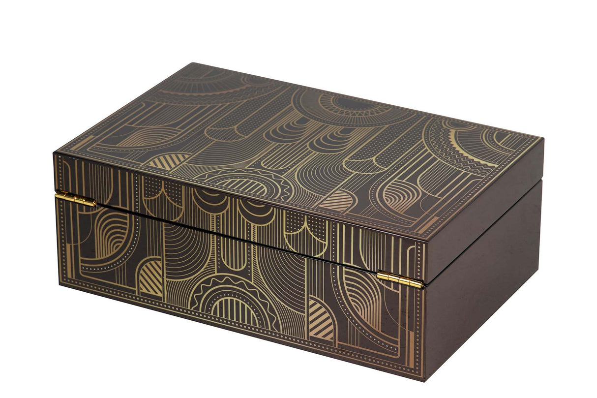 CAJA MDF PIEL NEGRO DORADO 20x12x8 CM