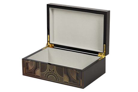 CAJA MDF PIEL NEGRO DORADO 28x18x10 CM