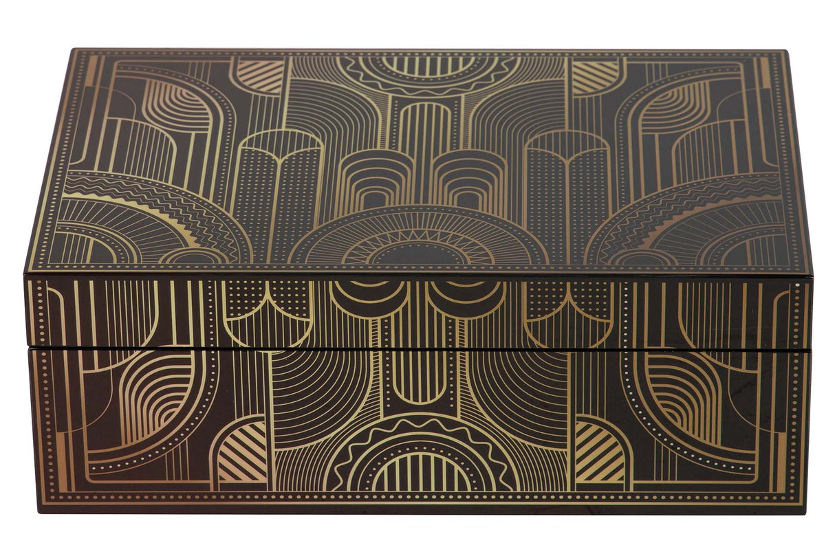 CAJA MDF PIEL NEGRO DORADO 28x18x10 CM