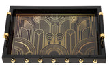 BANDEJA MDF PIEL NEGRO DORADO 45x33x9 CM