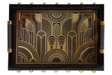 BANDEJA MDF PIEL NEGRO DORADO 45x33x9 CM