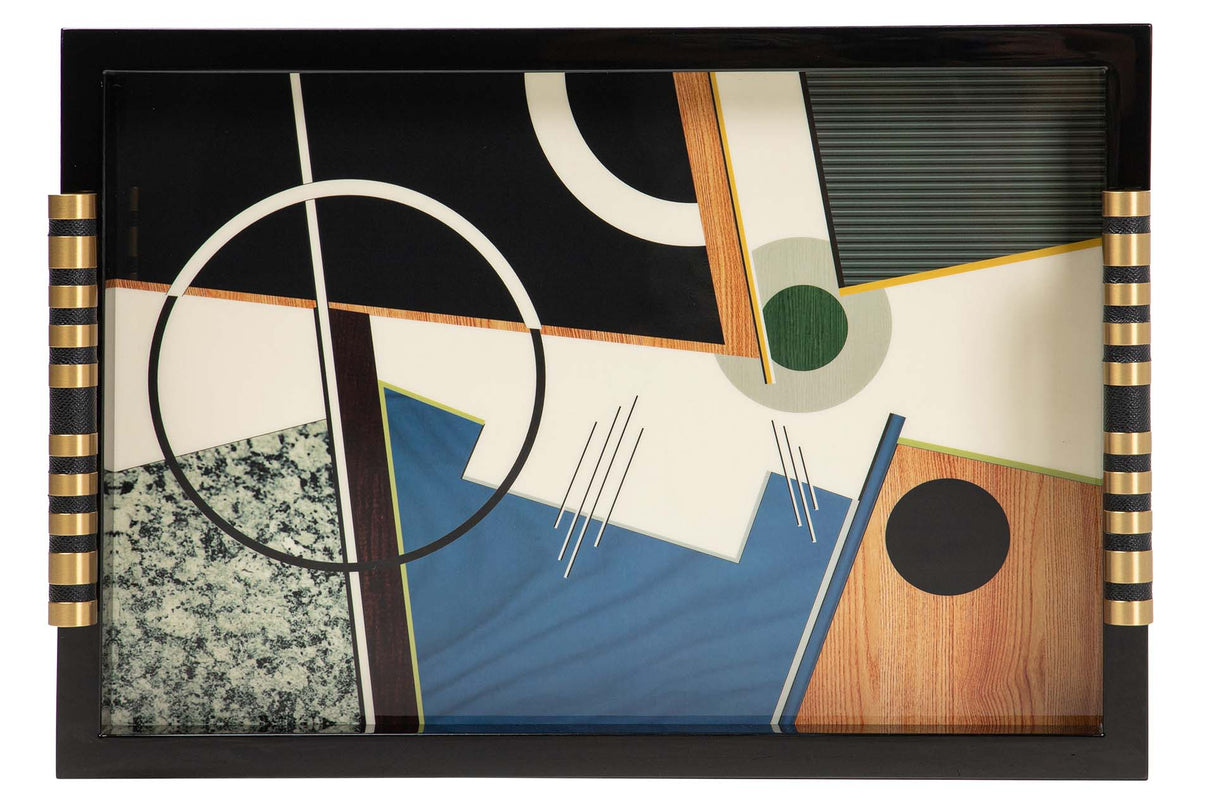 BANDEJA ABSTRACTA PIEL METAL LACADO 45x33x9 CM