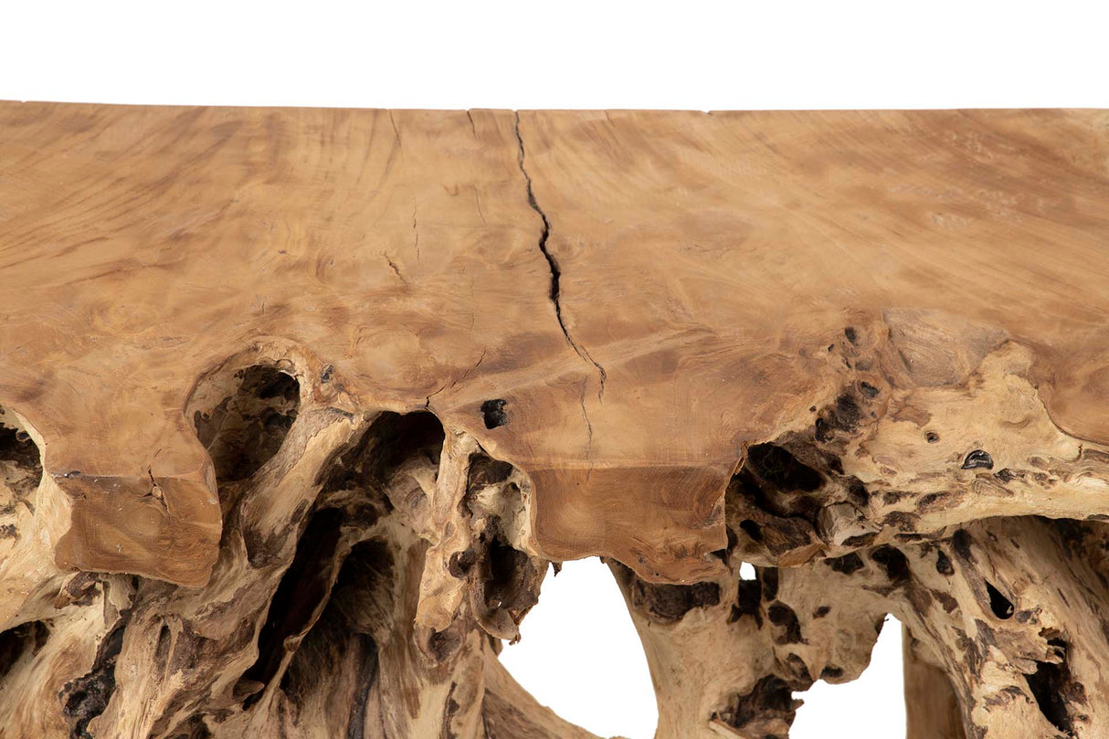 Console radice di teak naturale 155x42x80 cm