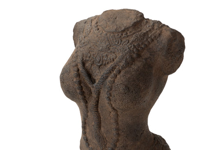 FIGURA TORSO MUJER TERRACOTA MARRON 40x35x120 CM