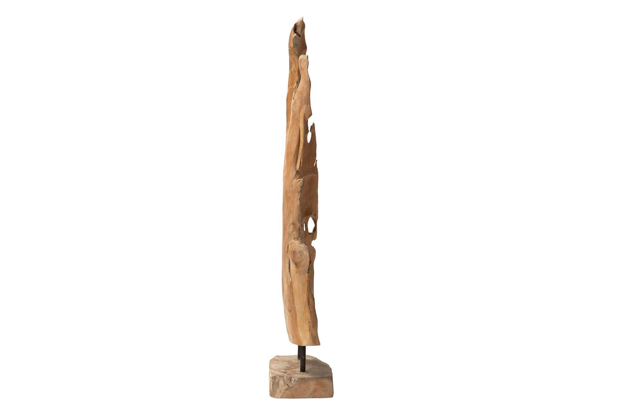 Figura decorativa teka foglio di legno 35x14x85 cm