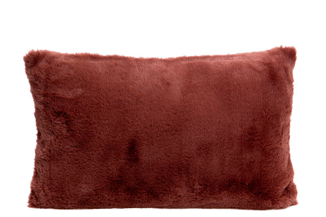 A soft and fluffy COJIN PELO 50x13x30 CM cushion in a vibrant red color, perfect for adding comfort and style to any living space