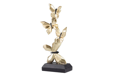 Golden butterfly adorned decorative ornament with base, measuring 15x10x31 cm