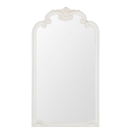 Large antique white resin mirror with distressed finish and dimensions 104x7x184 cm